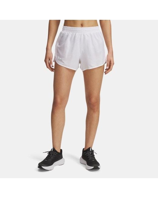 Under Armour Damesshorts Fly-By 8 Cm Wit Reflecterend in het Blue