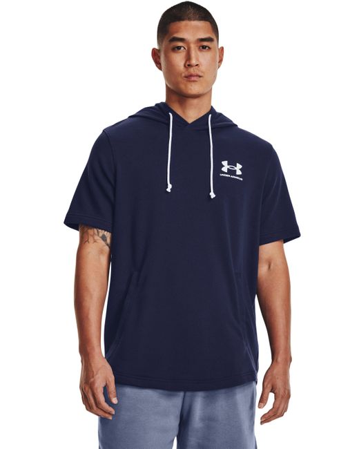 Under Armour Blue Rival Terry Short Sleeve Hoodie for men