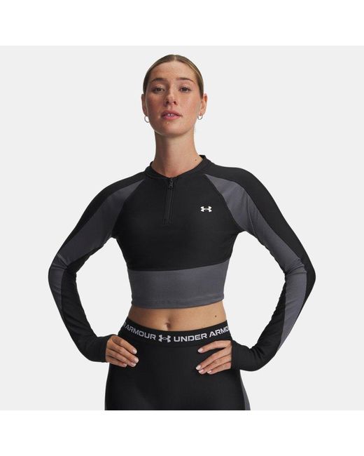 Under Armour Damesitem Met Korte Rits Heatgear Rib Zwart Castlerock Wit in het Black
