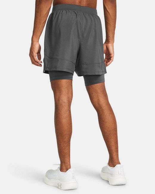 Under Armour Blue Launch 2-In-1 5" Shorts Castlerock Castlerock Reflective for men