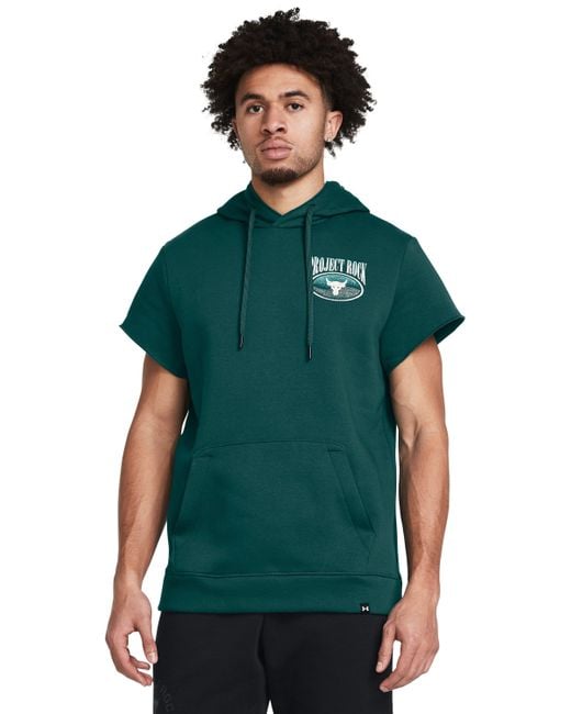 Under Armour Project rock kurzarm-hoodie aus essential fleece für hydro teal / radial turquoise / schwarz l in Green für Herren