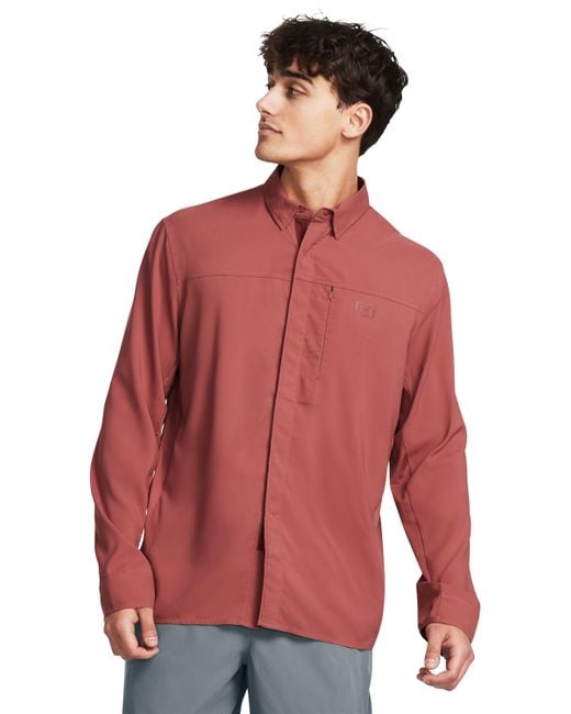 Under Armour Red Ua Fish Pro Hybrid Woven Long Sleeve for men