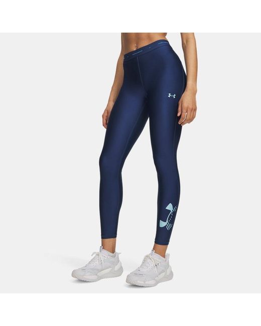 Under Armour Blue Heatgear Graphic Leggings Blackout Opal