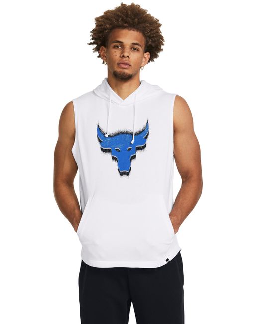 Under Armour White Project Rock Fleece Payoff Sleeveless Hoodie for men