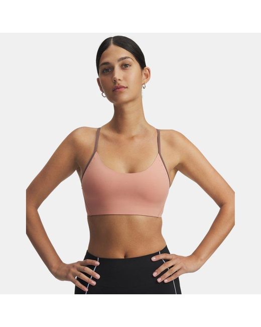 Under Armour Pink Halo Bonded Sports Bra Canyon Sierra Taupe Reflective
