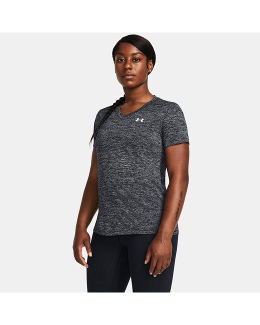 Maglia A Maniche Corte Tech Twist V-Neck Da Donna Bianco di Under Armour in Blue
