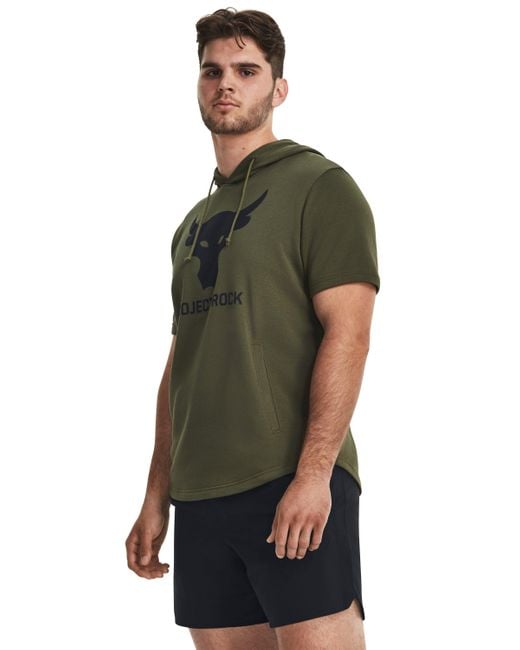 Under Armour Green Project Rock Terry Short Sleeve Hoodie for men