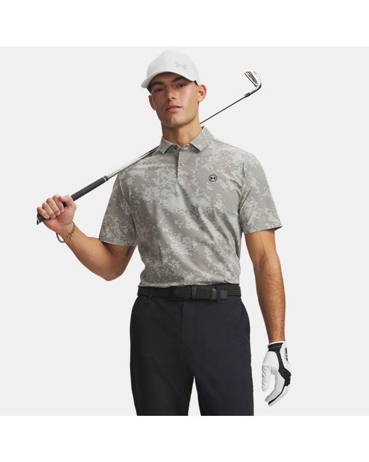 Under Armour Gray Drive Chill Printed Polo Titanium Clay for men