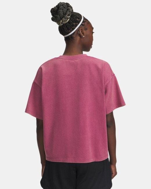 Parte De Arriba De Manga Corta Boxy Wash Heavyweight Para Mujer Fuchsia Dusk Negro Under Armour de color Red