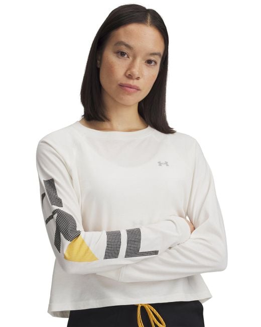 Under Armour White Trail Run Graphic Long Sleeve Stone Reflective