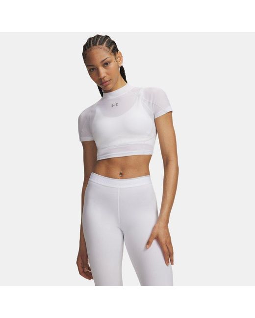 Under Armour Gray Heatgear Elite Crop Mock Short Sleeve Reflective