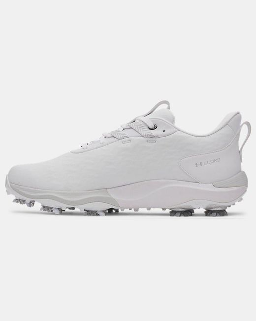 Under Armour White Drive Pro Clone Golf Shoes Metallic Gun Metal for men