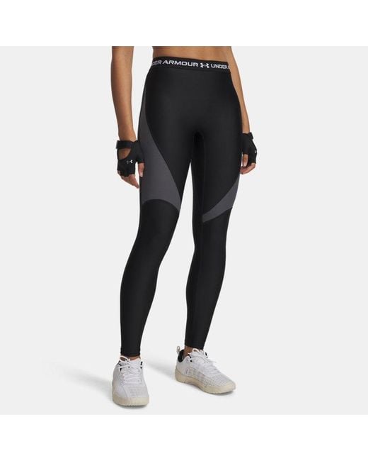 Under Armour Dameslegging Heatgear Rib Zwart Castlerock Wit in het Black