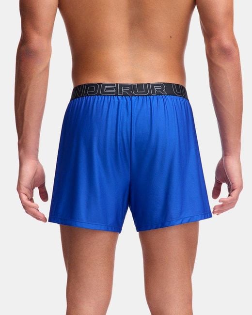 Under Armour Blue Performance Tech Mesh 6" 3-Pack Boxer Royal Midnight Castlerock for men