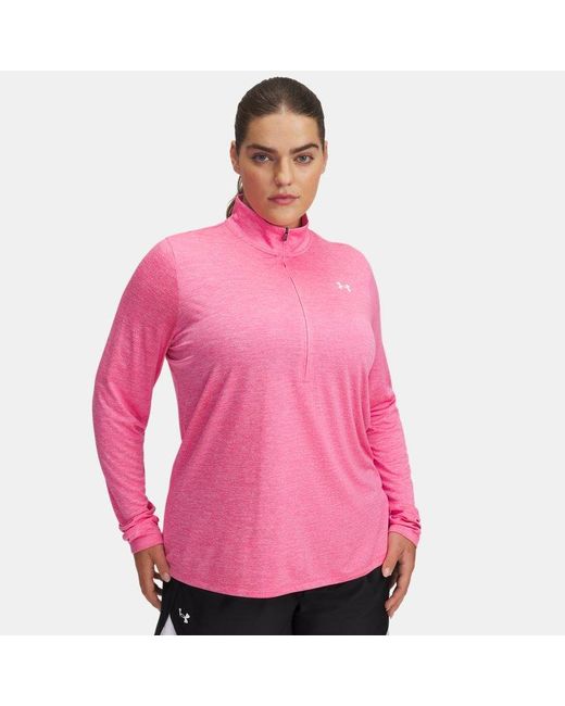 Under Armour Tech Twist Damesitem Met Korte Rits Super Roze Wit in het Pink