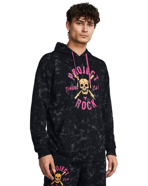 Under Armour Blue Project Rock Rival Terry Printed Hoodie for men