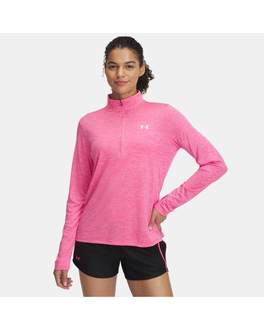 Parte De Arriba Con Media Cremallera Tech Twist Para Mujer Super Blanco Under Armour de color Pink