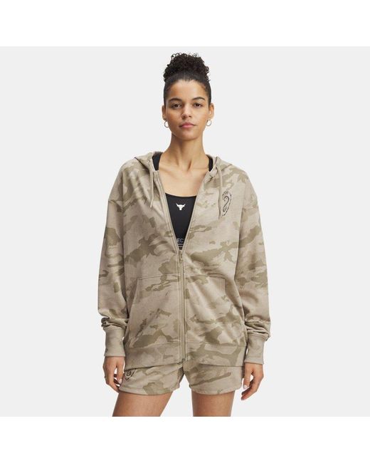 Under Armour Project Rock Terry Damesitem Met Rits City Khaki Zwart in het Brown