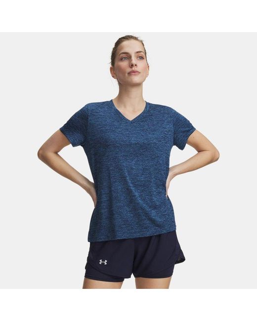 Under Armour Blue Tech Twist V-Neck Short Sleeve Aegean Blackout