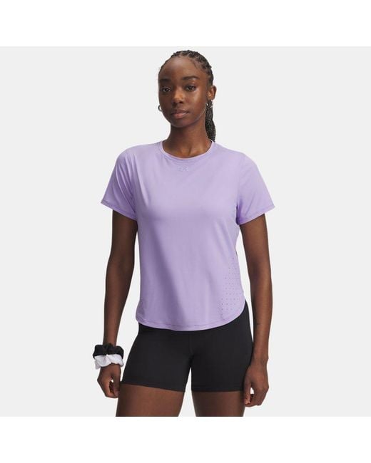 Under Armour Launch Elite Damesshirt Met Korte Mouwen Transparent Reflecterend in het Purple
