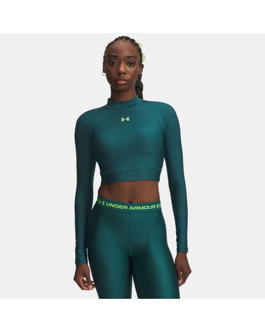 Under Armour Green Heatgear Crop Mock Long Sleeve Rack Hyper