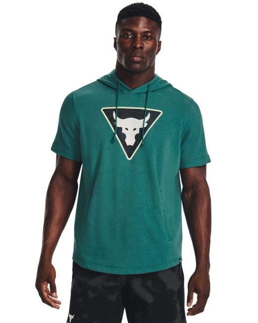 Under Armour Green Project Rock Terry Short Sleeve Hoodie for men