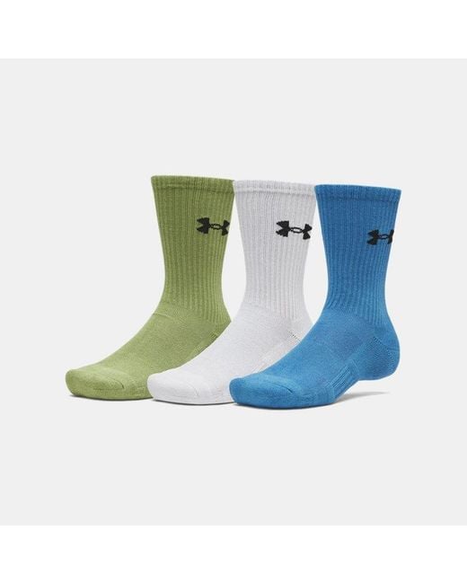 Under Armour Green Performance Cotton 3-Pack Crew Socks Aegean Halo