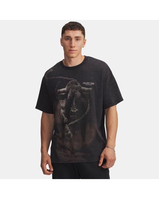 Under Armour Black Project Rock Washed Heavyweight Short Sleeve Stone for men