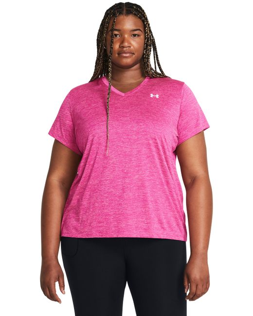 Camiseta de manga corta techTM twist v-neck Under Armour de color Pink