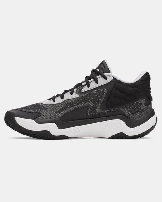 Under Armour Uniseks Basketbalschoenen Spawn 7 Mid Zwart Mod Grijs Wit in het Black