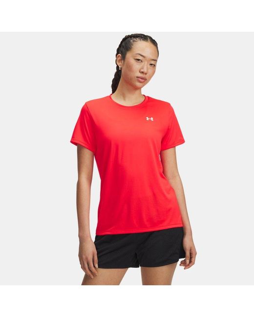 Under Armour Tech Damesshirt Met Korte Mouwen Racer Rood Wit in het Red