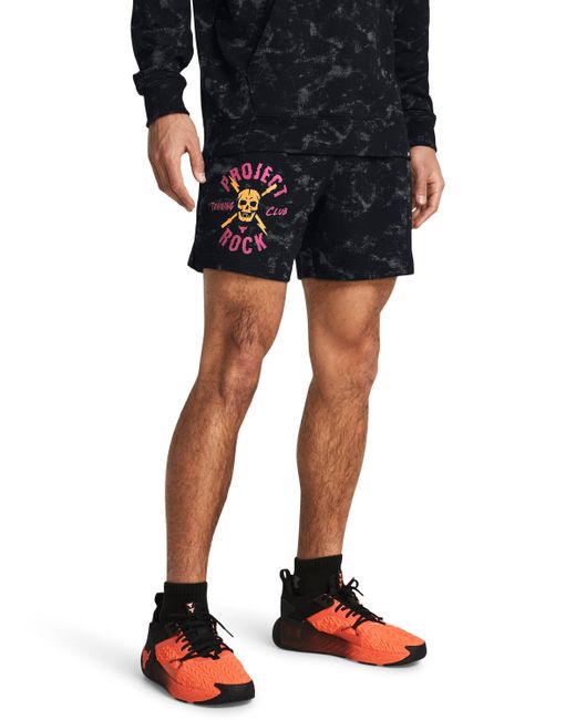 Under Armour Black Project Rock Rival Terry Printed Shorts for men