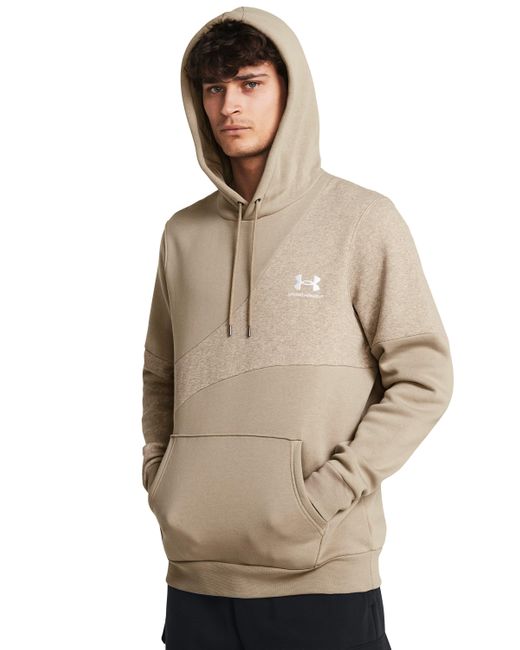 Under Armour Icon fleece hoodie in blockoptik für city khaki / city khaki light heather / weiß xxl in Natural für Herren