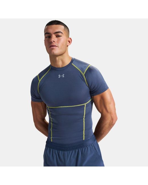 Under Armour Blue Heatgear Elite Compression Short Sleeve Downpour Flash Light Reflective for men