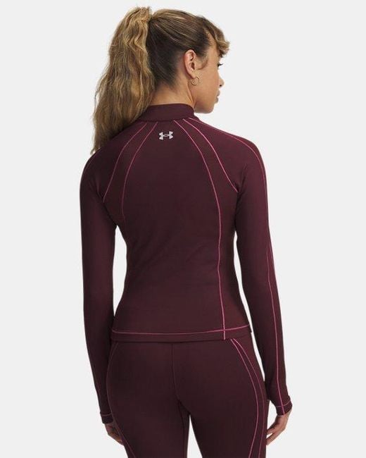 Under Armour Damesitem Met Korte Rits Coldgear Donker Kastanjebruin Fuchsia Dusk Metalen Zilver in het Purple