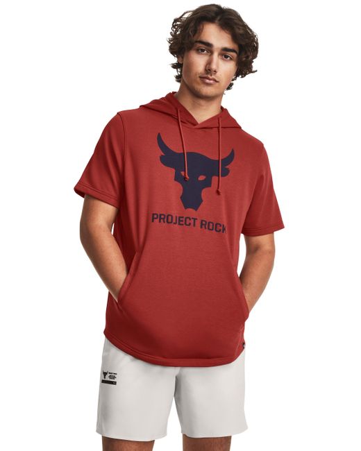 Under Armour Red Project Rock Terry Short Sleeve Hoodie for men