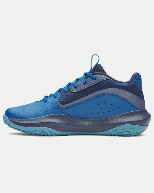 Under Armour Blue Lockdown 7 Basketball Shoes Varsity Academy Metallic Gravel