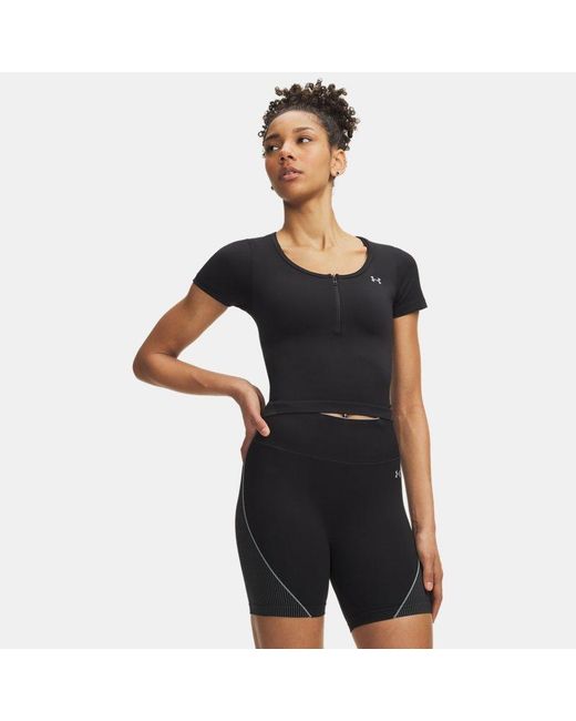 Under Armour Black Vanish Seamless Crop Zip Short Sleeve Steel Steel