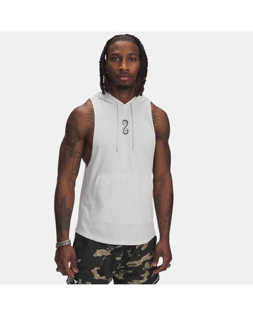 Under Armour White Project Rock Snake Sleeveless Hoodie Clay for men