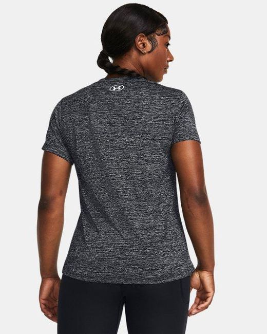 Maglia A Maniche Corte Tech Twist V-Neck Da Donna Bianco di Under Armour in Blue