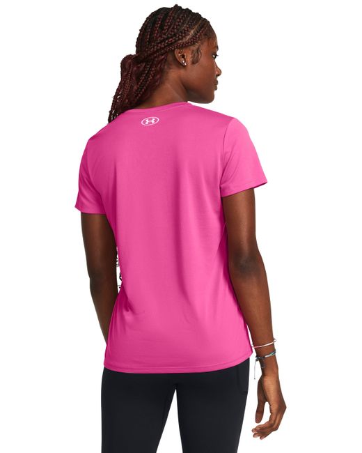 Camiseta de manga corta con cuello de pico techTM Under Armour de color Pink