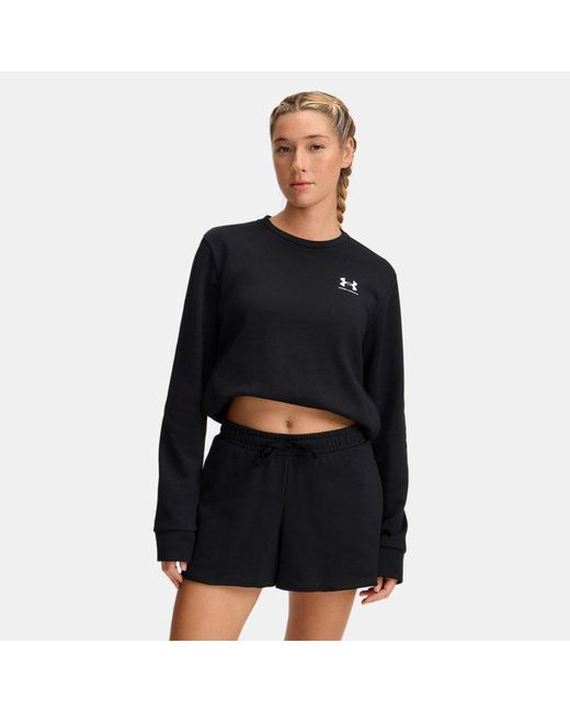 Under Armour Rival Terry Damesshirt Met Ronde Hals Zwart Wit in het Black