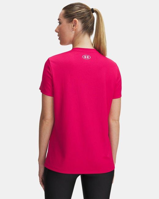 Under Armour Purple Tech Rib Short Sleeve Shaded Fuchsia