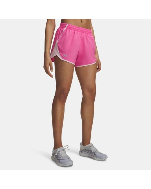 Under Armour Pink Fly-By 3" Shorts Frenzy Prime Reflective