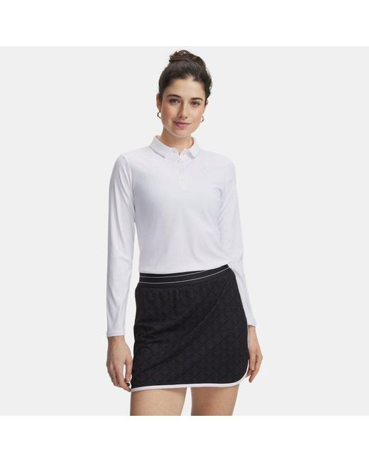 Under Armour White Drive Chill Long Sleeve Polo Halo