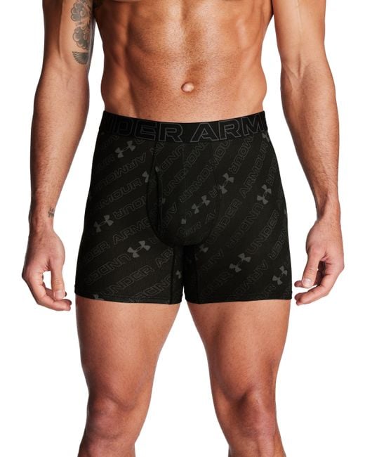 Under Armour Black Performance Cotton 6" 3-pack Printed Boxerjock for men
