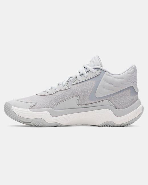 Under Armour Uniseks Basketbalschoenen Spawn 7 Mid Mod Grijs Halo Grijs Wit in het Gray
