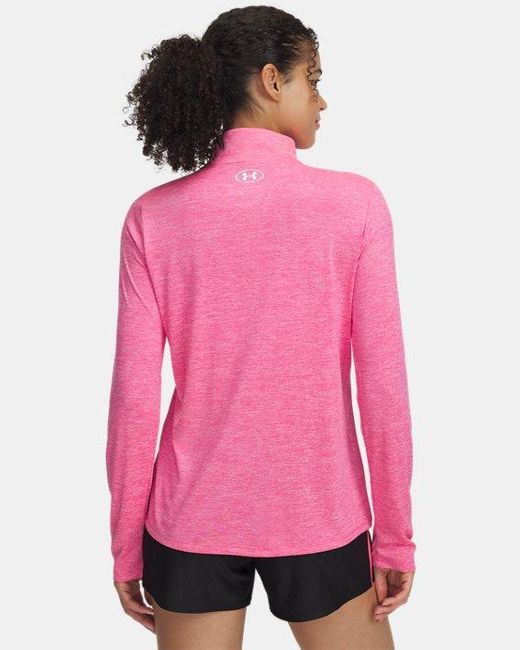 Parte De Arriba Con Media Cremallera Tech Twist Para Mujer Super Blanco Under Armour de color Pink