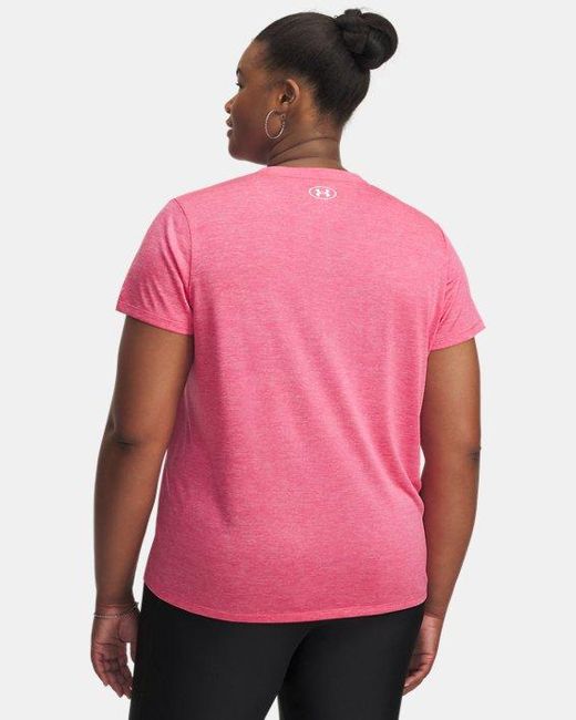 Maglia A Maniche Corte Tech Twist V-Neck Da Donna Super Bianco di Under Armour in Pink