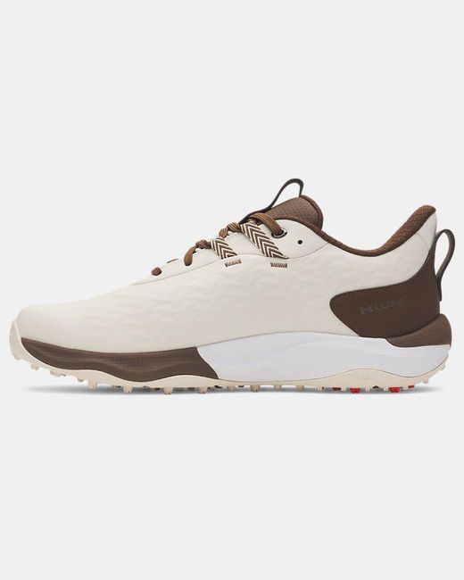 Under Armour White Drive Pro Clone Spikeless Golf Shoes Stone Gridiron Metallic Gun Metal for men